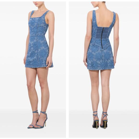 ALICE + OLIVIA Maryann Eyelet Embroider Denim Dress Avery Blue Sz 4 NWT $495 Q35 - Picture 4 of 8